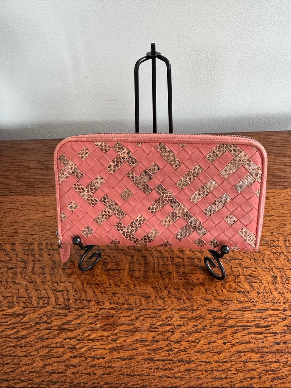 Bottega Veneta Intrecciato & Ayers Snakeskin Zip-Around Wallet - EUC